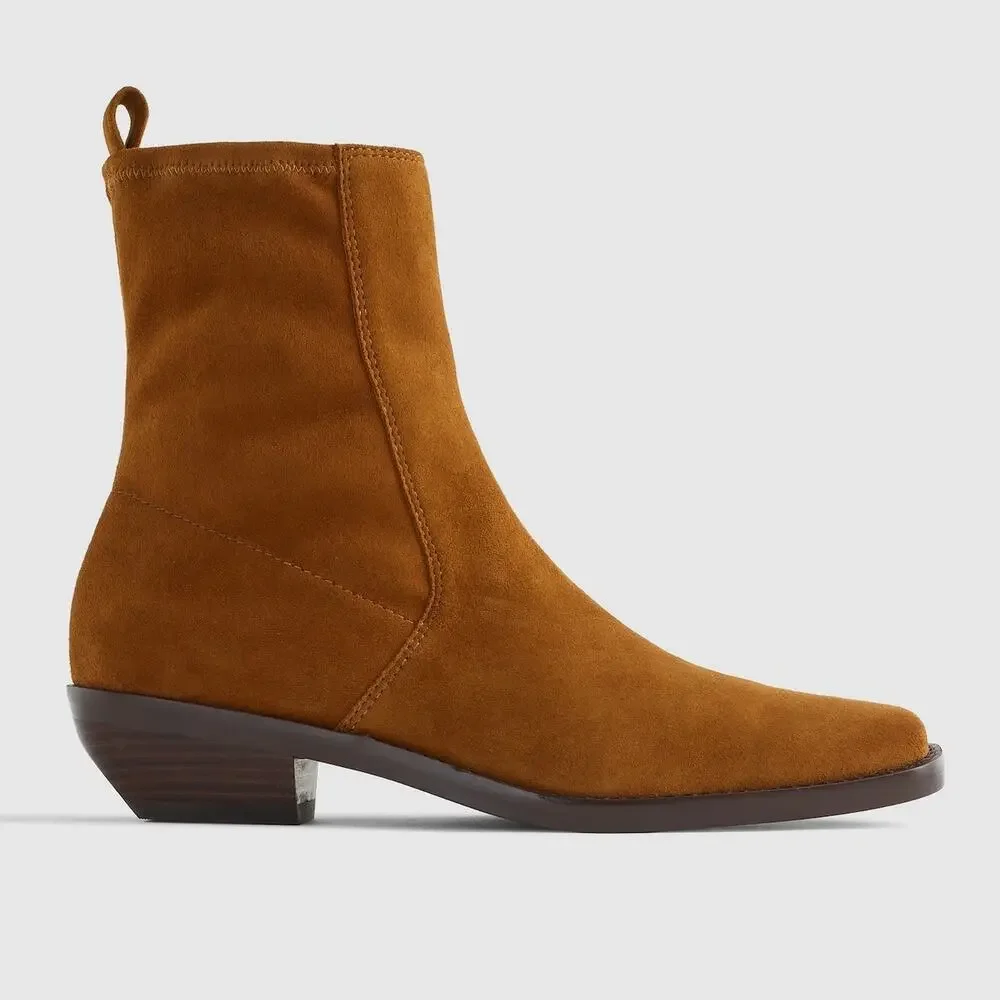 NWOB Madewell Idris Square Toe Suede Western Ankle Boots Russet Womens Size 11